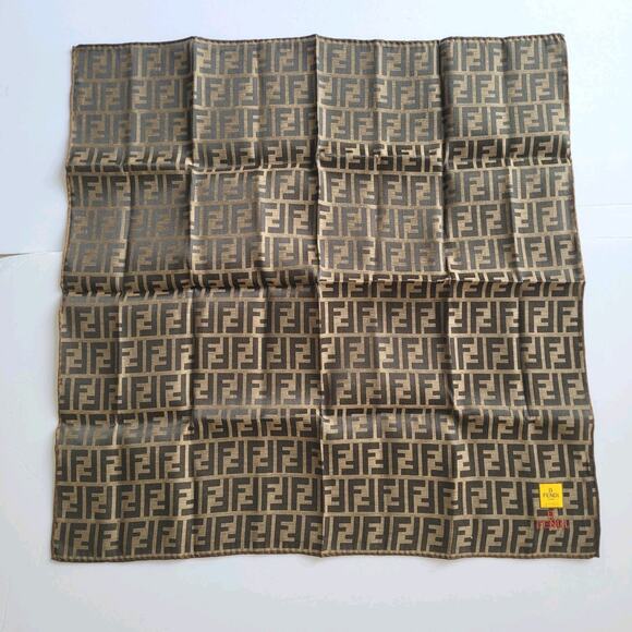 Fendi Zucca Silk Cotton Handkerchief Scarf 58 cm 23" Authentic Medium Square - Picture 1 of 4